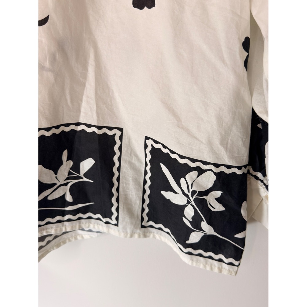 Entro Blouse Black White Floral V-Neck Boho Bohemian Long Sleeve Classy‎ Medium - Picture 6 of 15